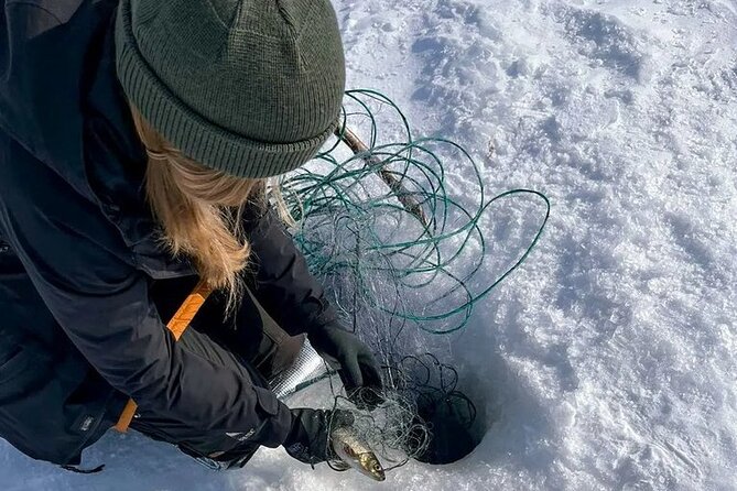 Arctic Fishing & Open Fire Cooking - The catch becomes a meal over the fire