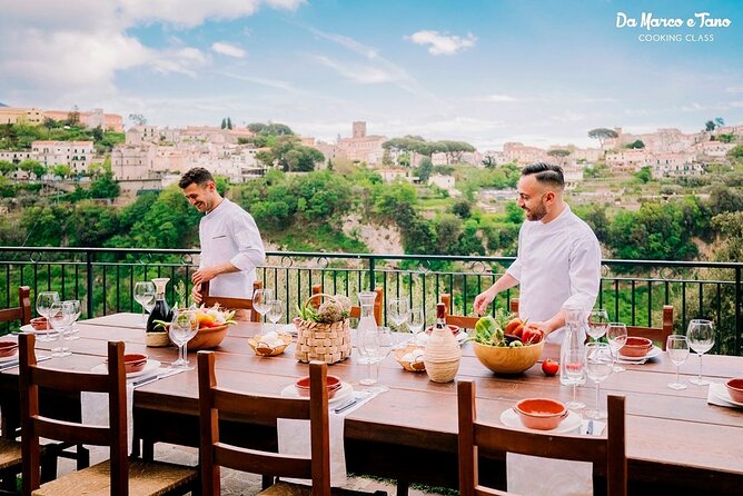 Cooking class Amalfi Coast by Marco and Tano - Eating on the terrace with wine and limoncello