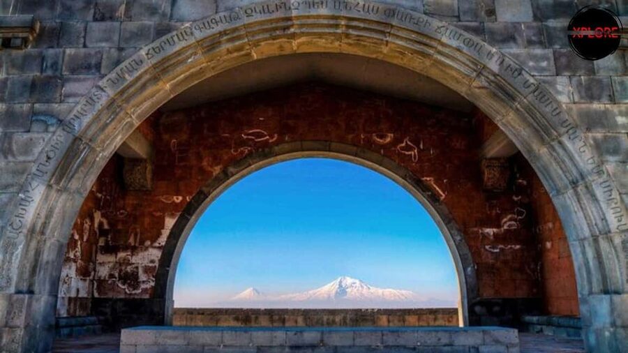 Garni, Geghard, Charent's Arch, Symphony + Lavash Baking - Charents Arch and the first view toward Ararat