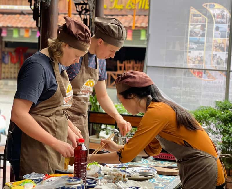 Hue City: Cyclo, Market Tour & Cooking Class at Madam Thu - Three Hue recipes, from soup to spring rolls