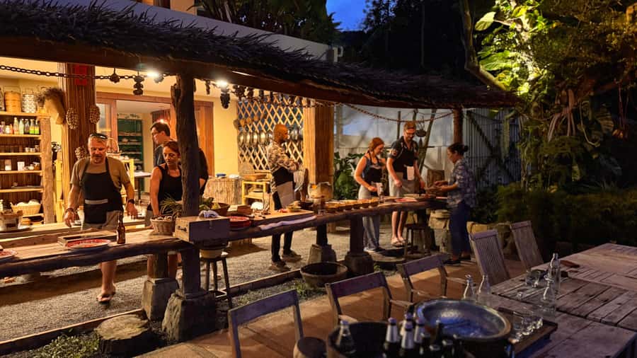 Koh Samui: Evening Thai Cooking Class with Organic Garden - Eating dinner in the garden