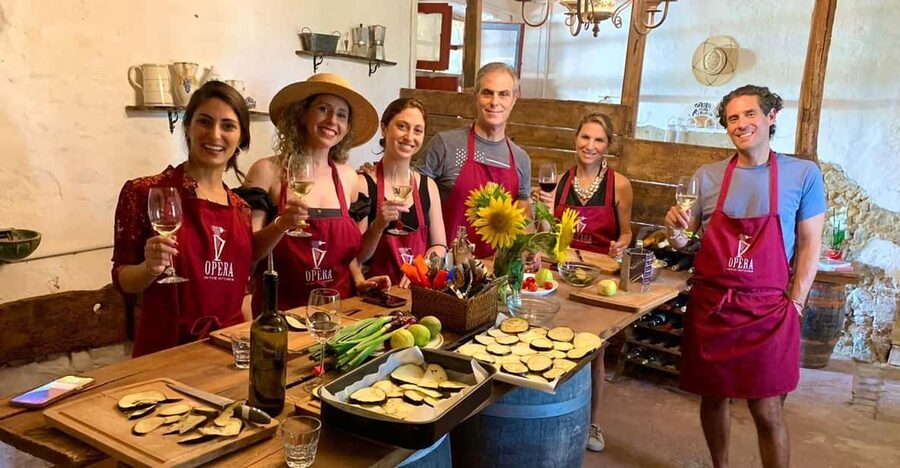 Pick Vegetables at the farm & Cook pasta - Sitting down to eat with estate wine