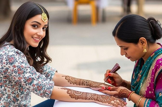 Private tour to learn Traditional Indian Art, craft & Cooking - Adding mehendi designs by hand