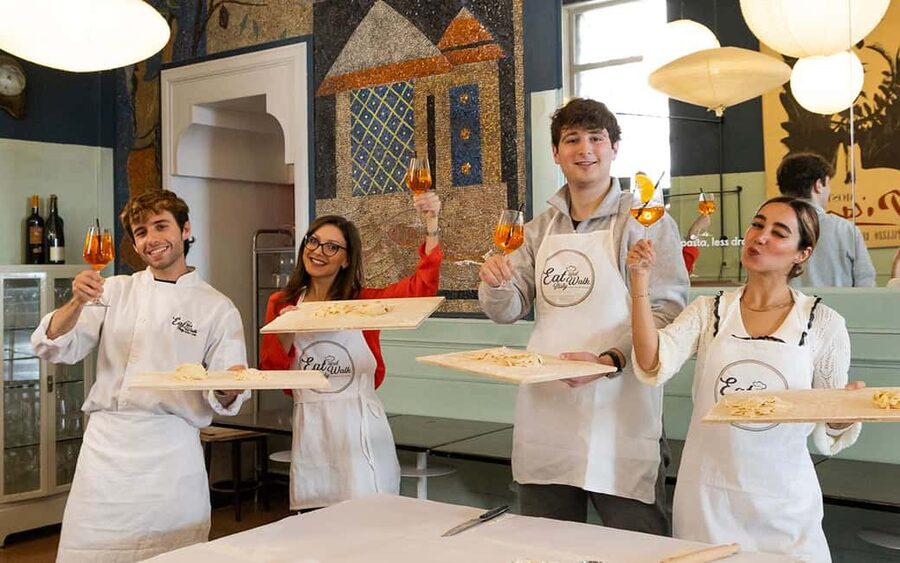 Rome: Enjoy Spritz and Pasta Making in Piazza Navona - Mixing dough and shaping two pasta styles