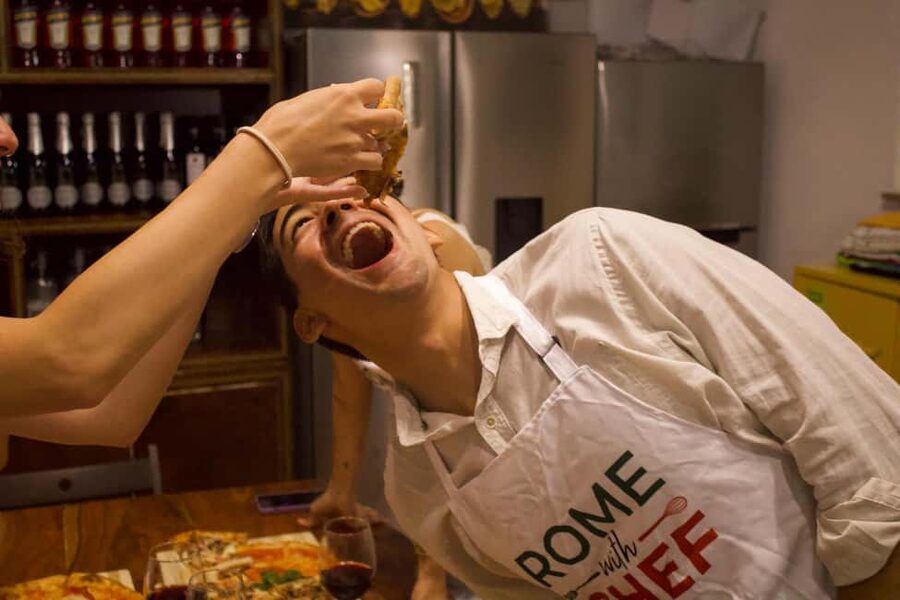 Rome: Hands-On Pizza Cooking Class with Spritz Mixology - Sitting down with the group