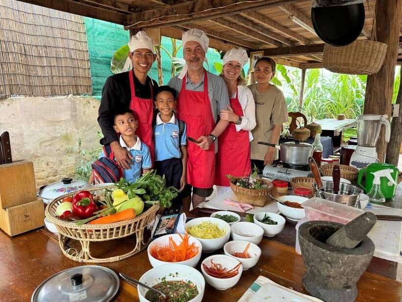 Siem Reap Khmer Cooking Class and Local Market Tour - Preparing a three-course Khmer meal